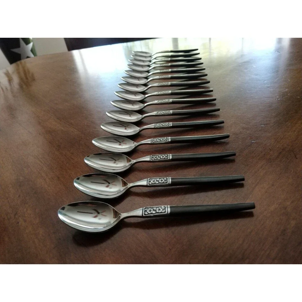 Lot 15x Teaspoons Ekco Eterna La Joya Stainless Faux Wood Flatwar MCM EKS14 6.4